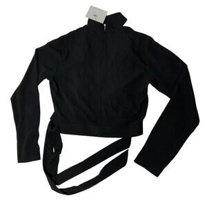 Rumor Boutique Top Womens Small Black Front Zipper Cropped Tied Waist Stretch